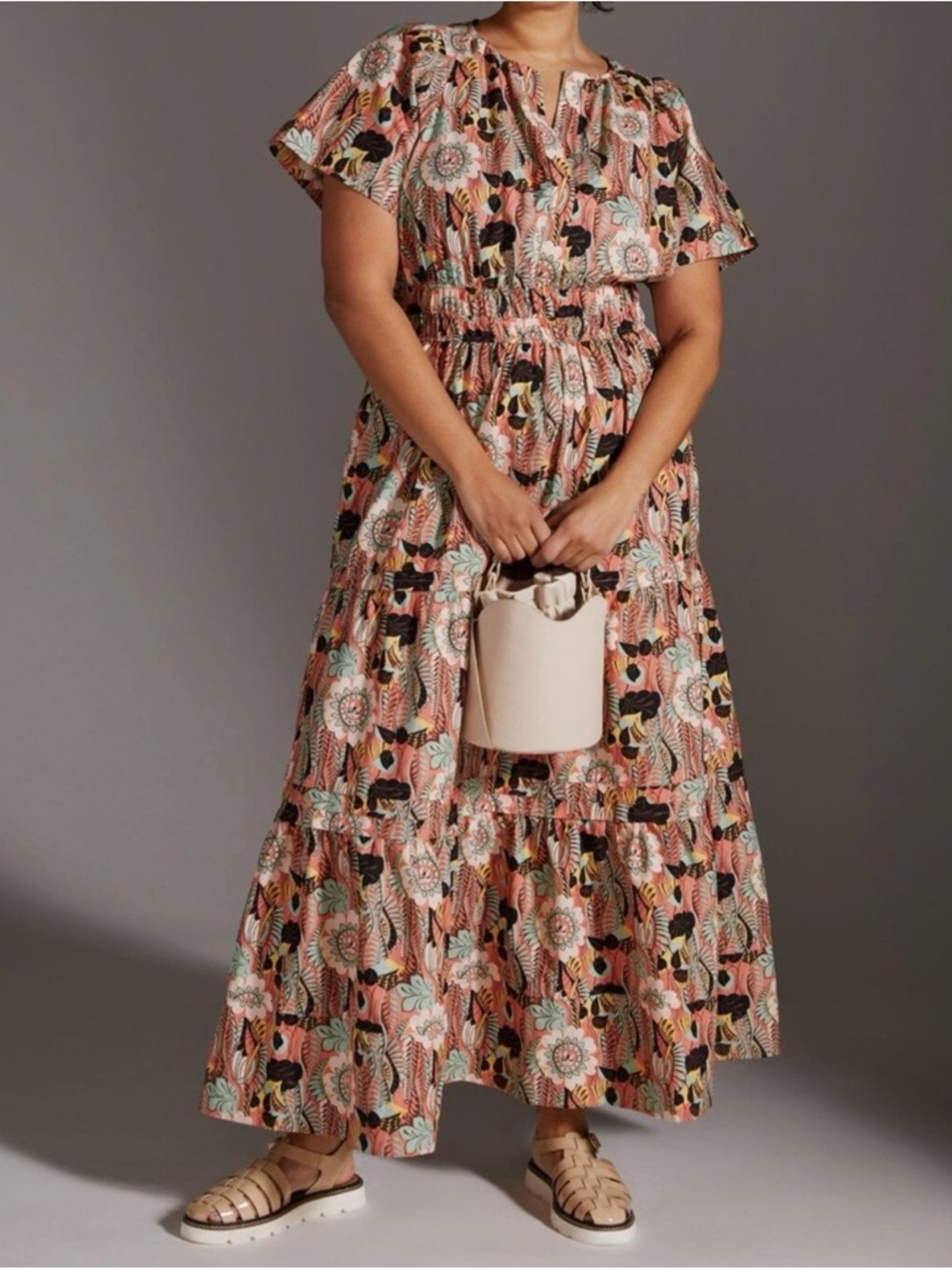 Anthropologie NWOT Boho Floral Tiered Maxi Dress lightweight size 3X